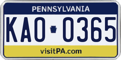 PA license plate KAO0365