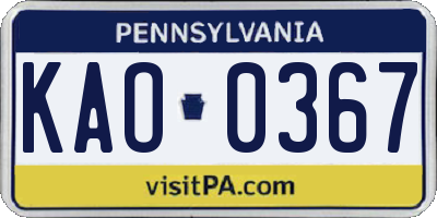 PA license plate KAO0367