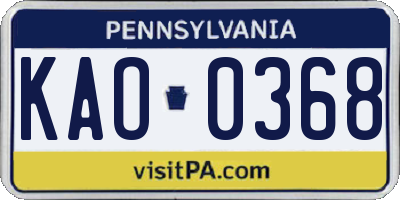 PA license plate KAO0368
