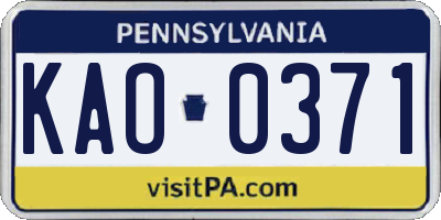 PA license plate KAO0371