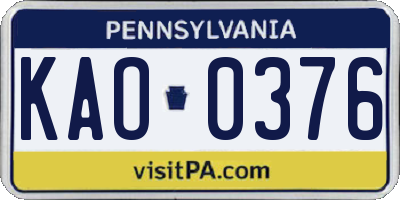 PA license plate KAO0376