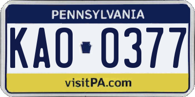 PA license plate KAO0377