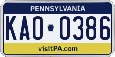 PA license plate KAO0386