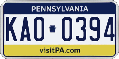 PA license plate KAO0394