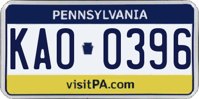 PA license plate KAO0396