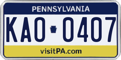 PA license plate KAO0407