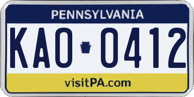 PA license plate KAO0412