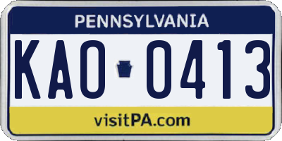 PA license plate KAO0413