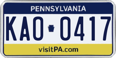PA license plate KAO0417