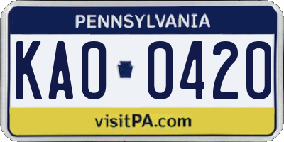 PA license plate KAO0420