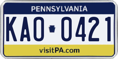 PA license plate KAO0421