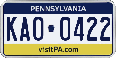 PA license plate KAO0422