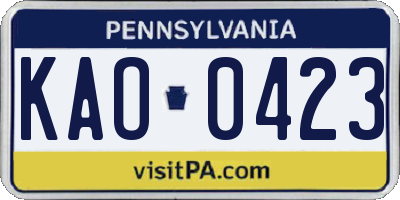 PA license plate KAO0423