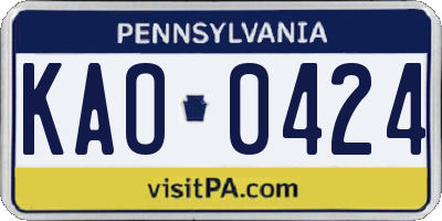 PA license plate KAO0424