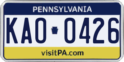 PA license plate KAO0426