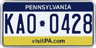 PA license plate KAO0428