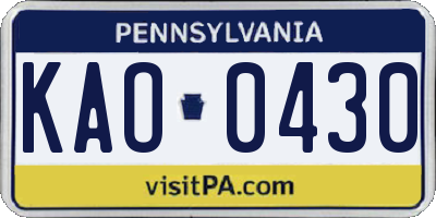 PA license plate KAO0430
