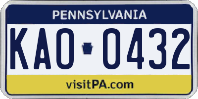 PA license plate KAO0432