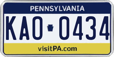 PA license plate KAO0434