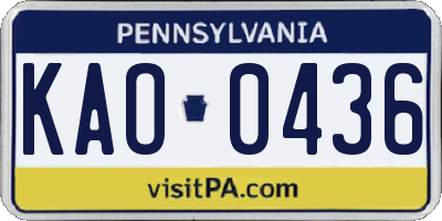 PA license plate KAO0436