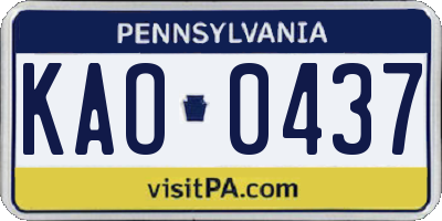 PA license plate KAO0437