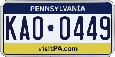 PA license plate KAO0449