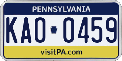 PA license plate KAO0459