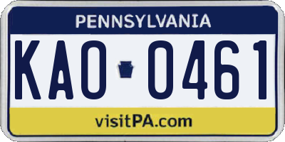 PA license plate KAO0461