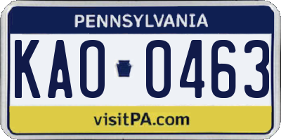 PA license plate KAO0463