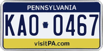PA license plate KAO0467