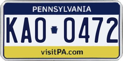 PA license plate KAO0472