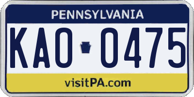 PA license plate KAO0475