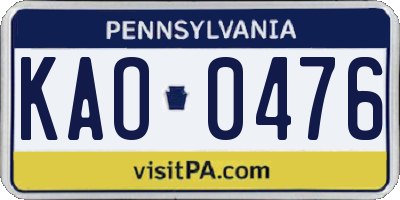 PA license plate KAO0476
