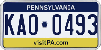 PA license plate KAO0493