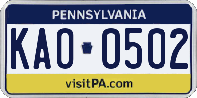 PA license plate KAO0502