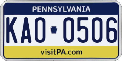PA license plate KAO0506