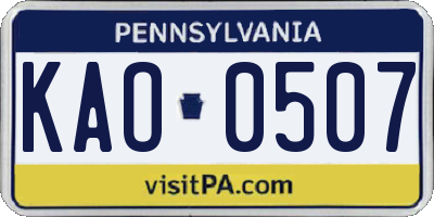 PA license plate KAO0507