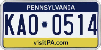 PA license plate KAO0514