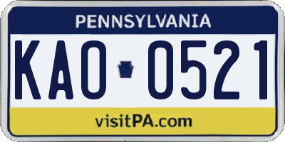 PA license plate KAO0521