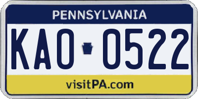 PA license plate KAO0522