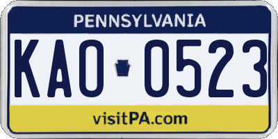 PA license plate KAO0523