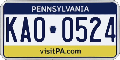 PA license plate KAO0524