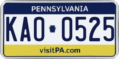 PA license plate KAO0525