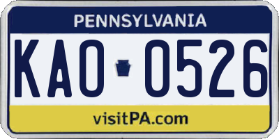 PA license plate KAO0526
