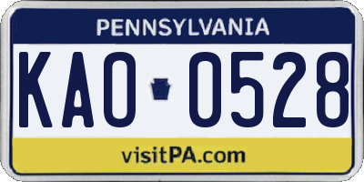 PA license plate KAO0528