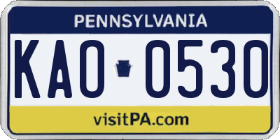 PA license plate KAO0530