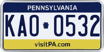 PA license plate KAO0532