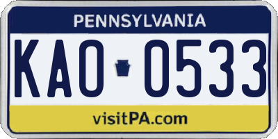 PA license plate KAO0533