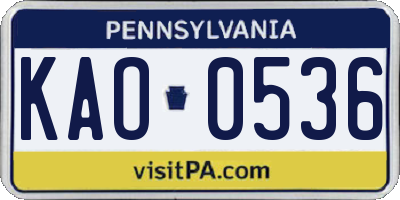 PA license plate KAO0536