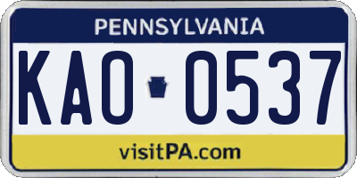 PA license plate KAO0537